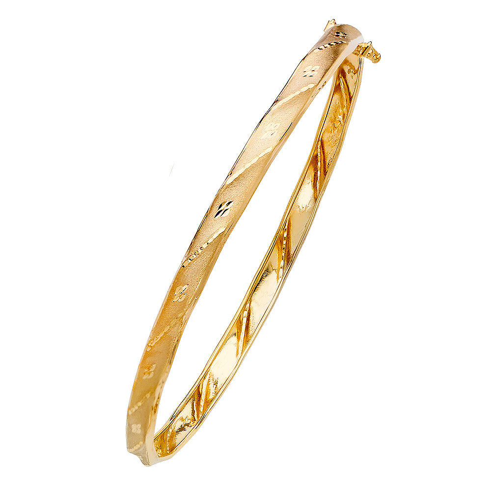 14k Yellow Gold 7.5" Fancy Flexible Bangle Bracelet 5mm Wide High Polished