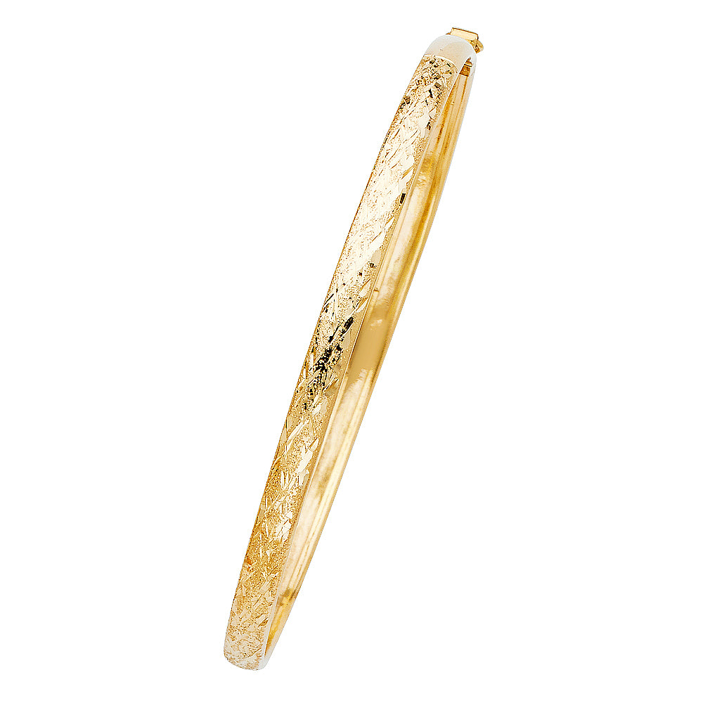 14k Yellow Gold 7.5" Fancy Flexible Bangle Bracelet 5mm Wide High Polished