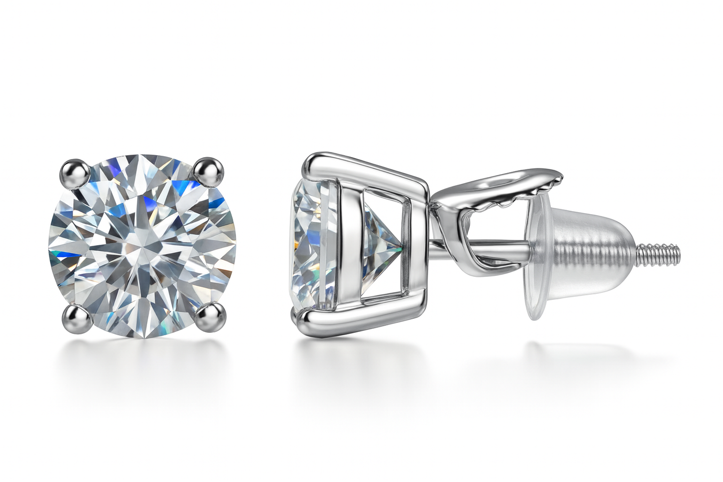 Sterling Silver VVS1 Moissanite Stud Round Solitaire Screw Back 1 ct Earrings