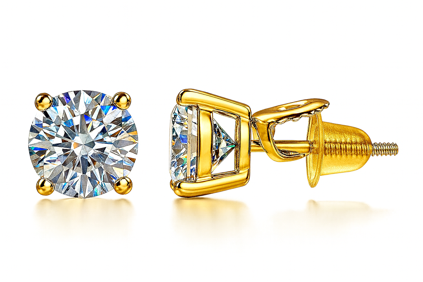 Gold Over Sterling Silver VVS1 Moissanite Stud Round Screw Back 1 ct Earrings