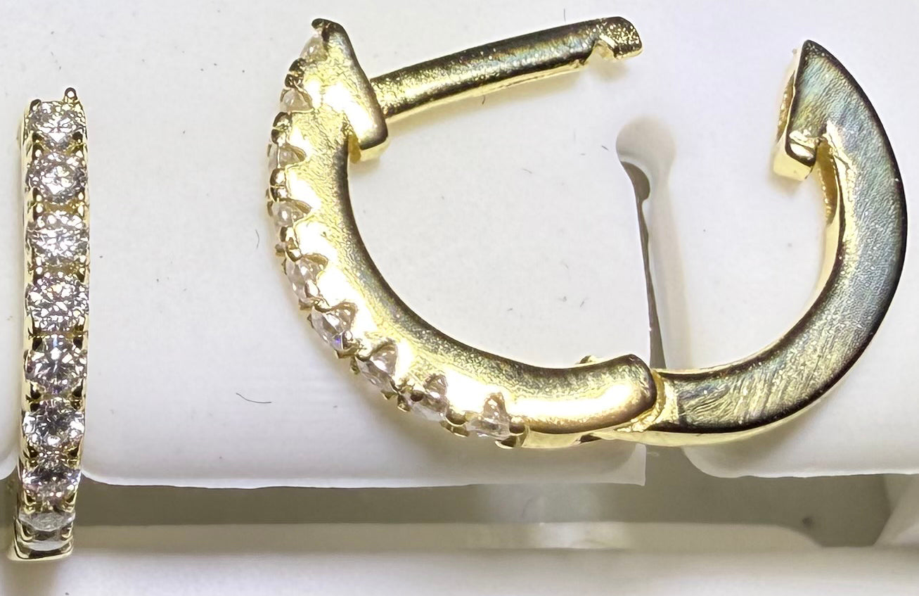 Gold Over Sterling Silver VVS1 Moissanite Hinge Hoop Snap Huggie 0.19ct Earrings