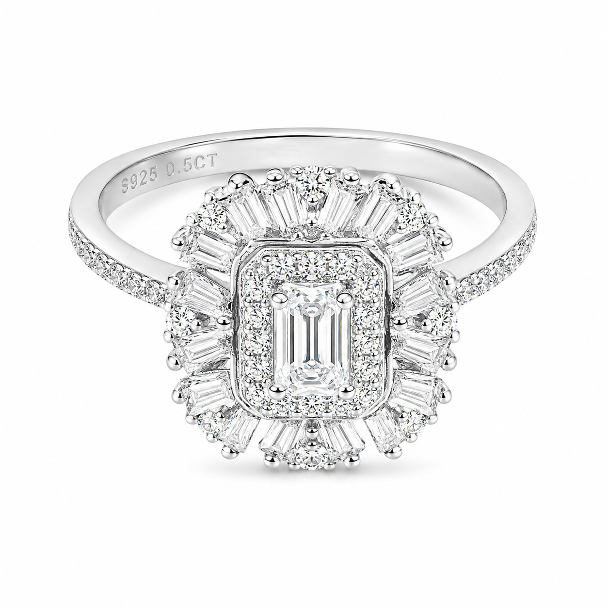 Sterling Silver 0.5 ct Emerald Moissanite VVS1 Flower Wedding Engagement Ring