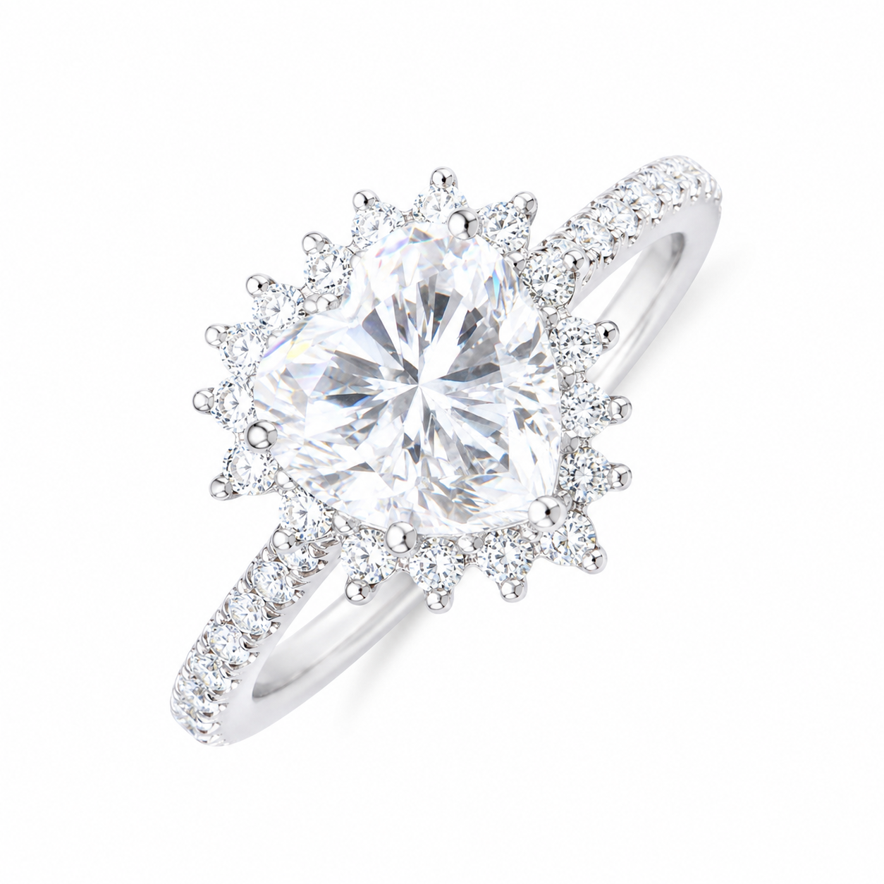 Sterling Silver 1 ct Heart Moissanite VVS1 Halo Wedding Engagement Ring