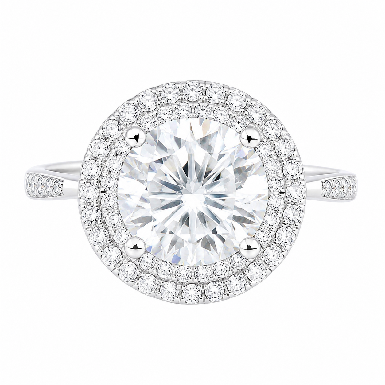 Sterling Silver 1 ct Round Moissanite VVS1 Halo Wedding Engagement Ring