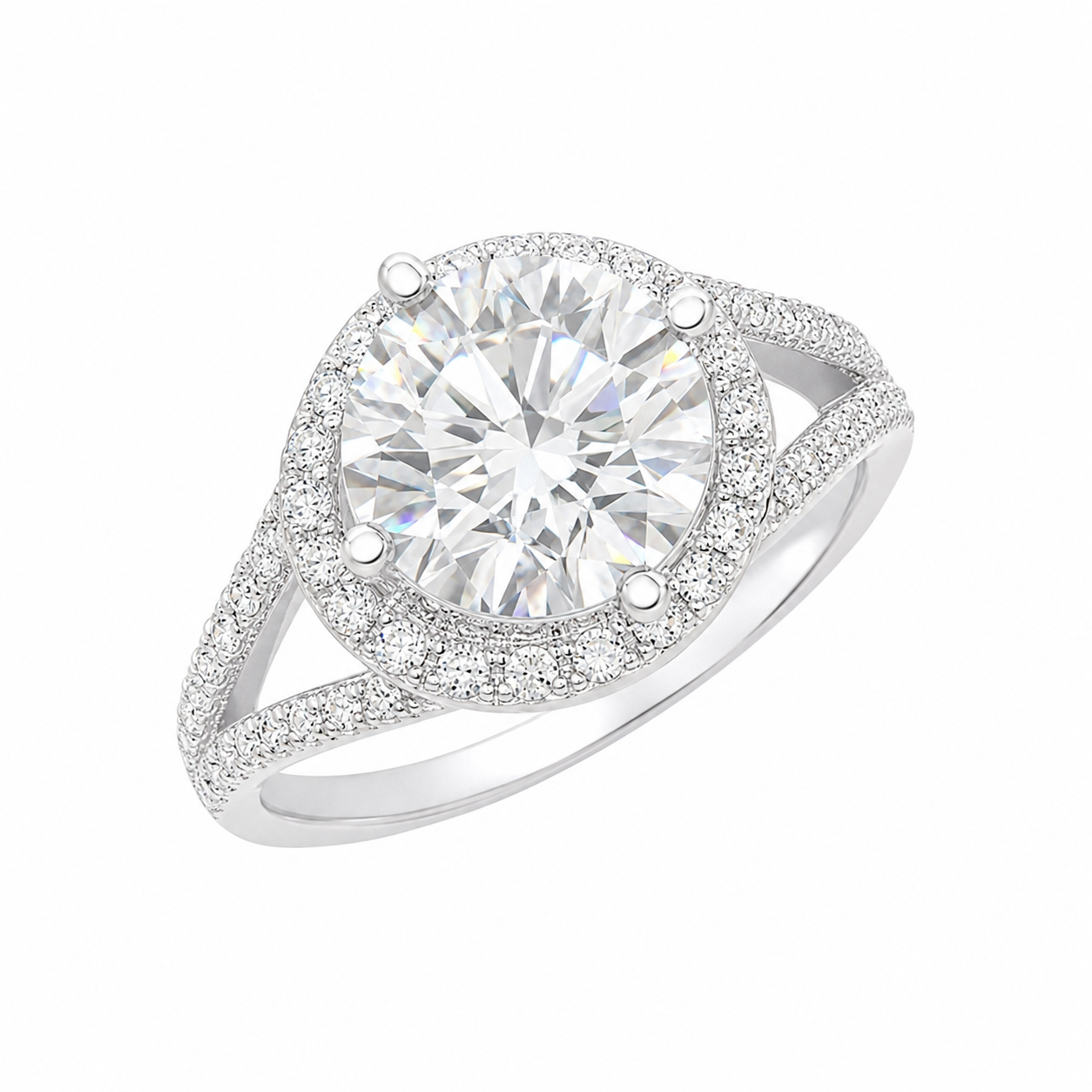 Sterling Silver 2 ct Round Moissanite VVS1 Halo Wedding Engagement Ring