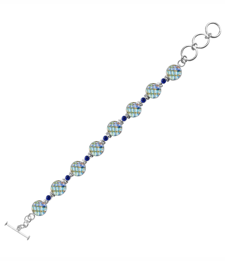 Sterling Silver Dichroic Glass Handmade Bracelet 8" Toggle Clasp