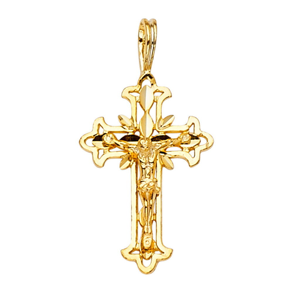 14k Yellow Gold 3D Precision-Cut Latin Cross Pendant Son of God Sacrifice Charm