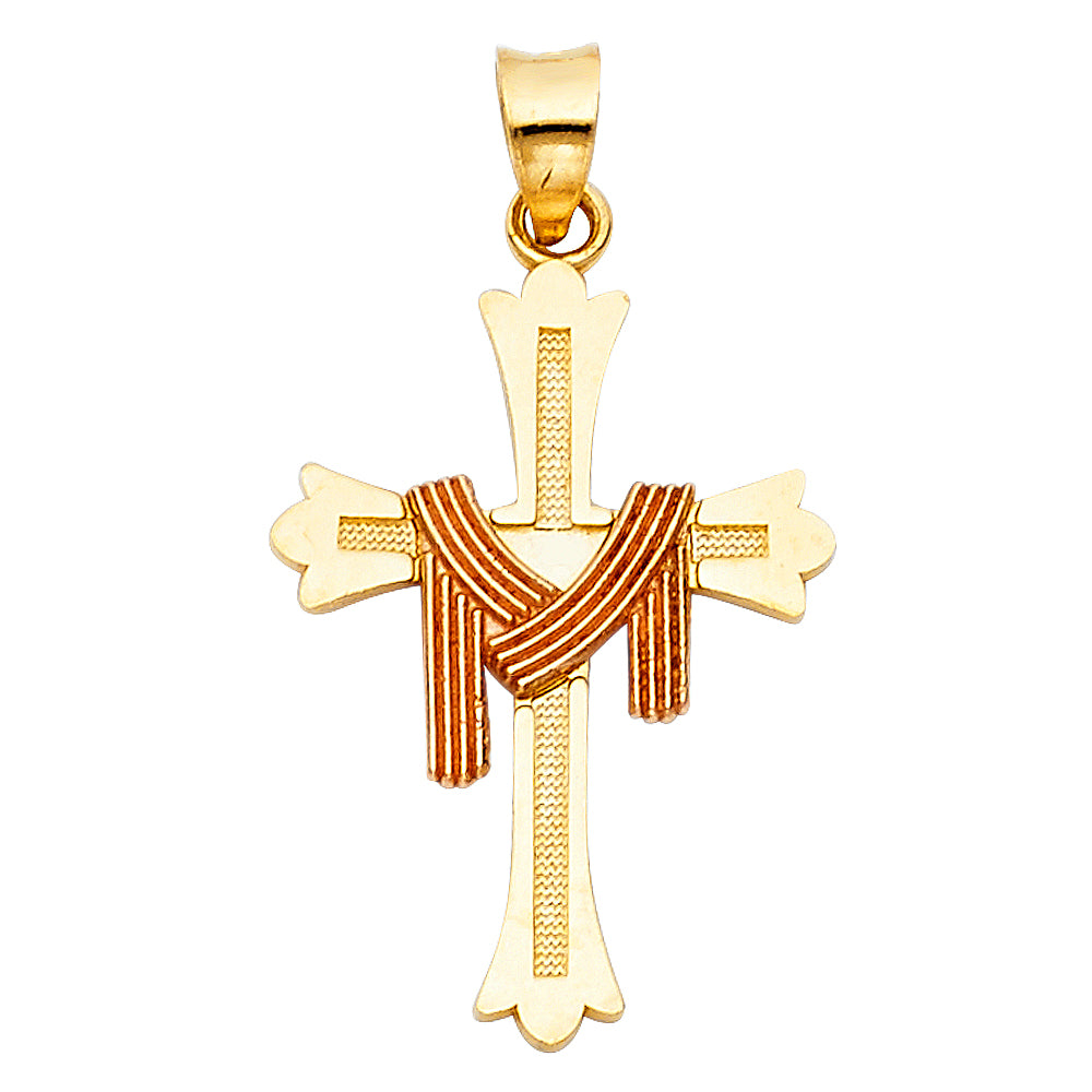 14k Two-Color Gold Jesus Risen From Grave 3D Resurrection Cross Pendant Charm