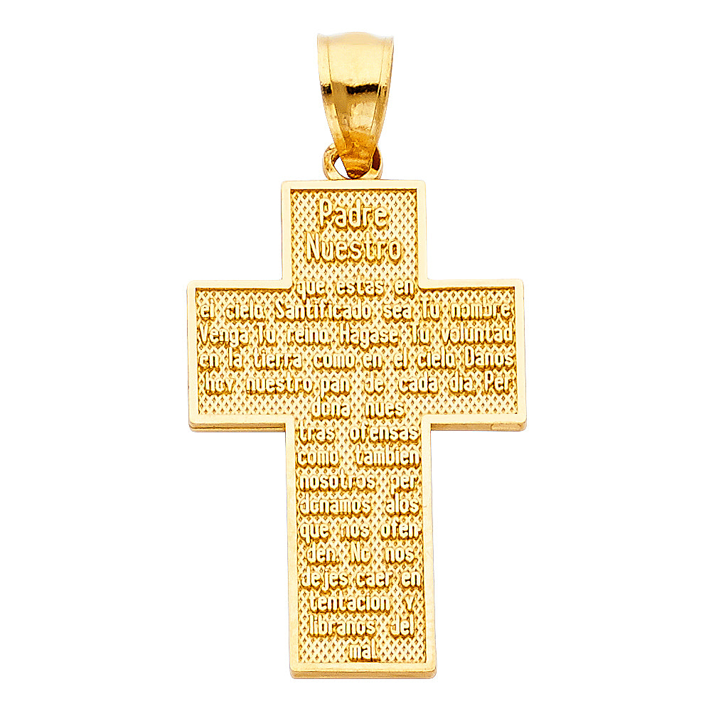 14k Yellow Gold Catholic Spanish Cross Padre Nuestro Prayer Pendant Charm