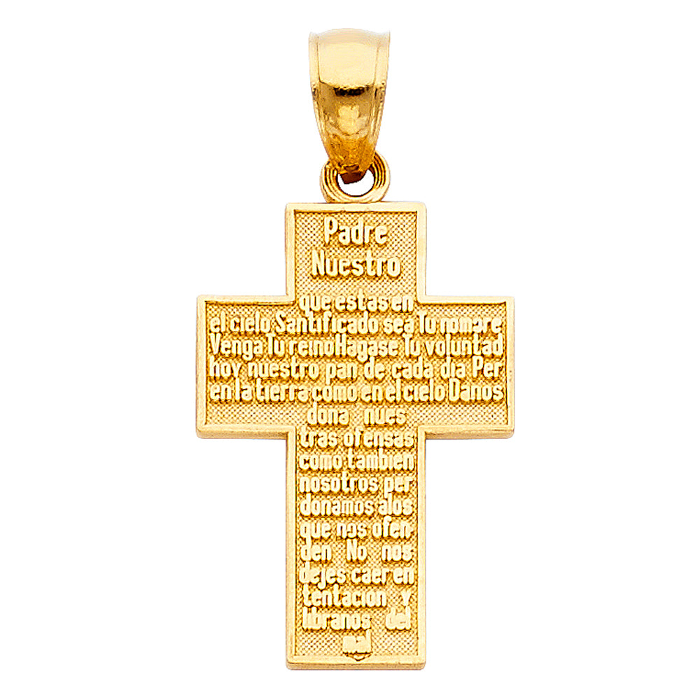 14k Yellow Gold Guide and Protect Us Padre Nuestro Prayer Cross Pendant Charm