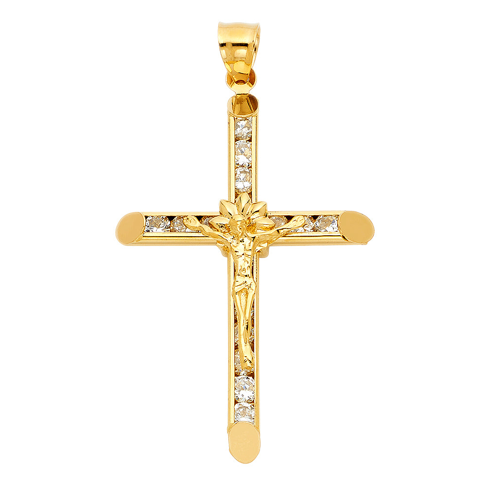 14k Yellow Gold Jesus Christ Crucified Triumphant Crucifix Pendant Charm
