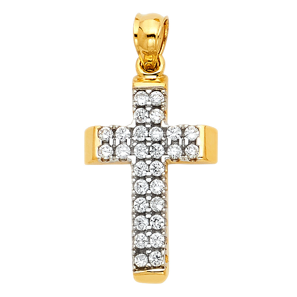 14k Yellow Gold Lightweight Style 3D Radiant Fashion Cross Pendant