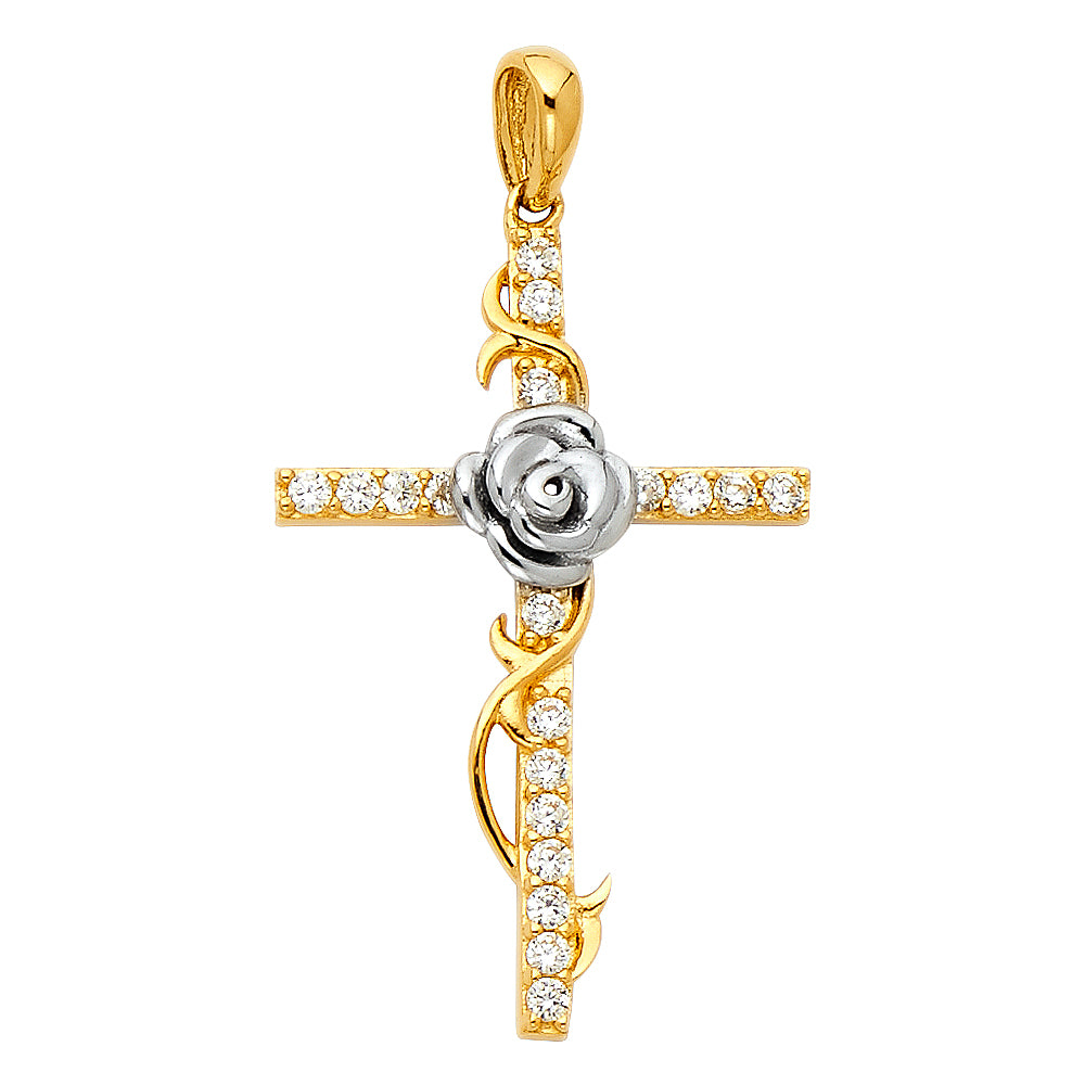 14k Two-Color Gold Holy Promise Living Cross of Christ Pendant Radiant Charm