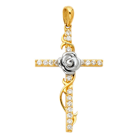 14k Two-Color Gold Holy Promise Living Cross of Christ Pendant Radiant Charm