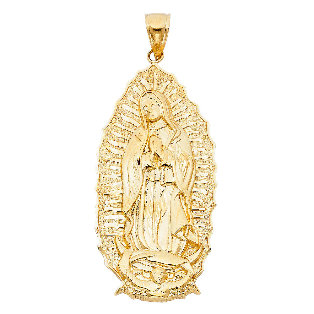 14k Yellow Gold Virgin de Guadalupe Medalla Pendant Charm