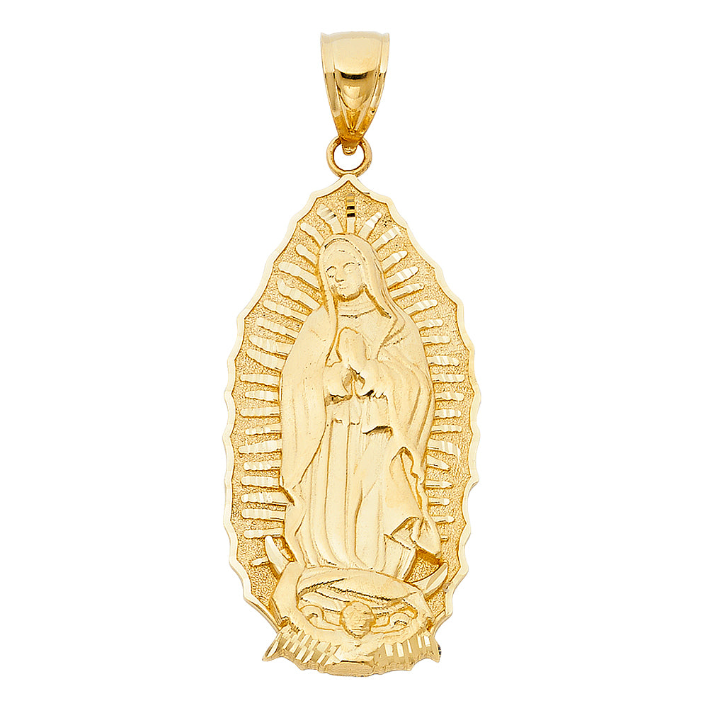 14k Yellow Gold Blessed Virgin Mary Promise Guadalupe Medal Catholic Pendant