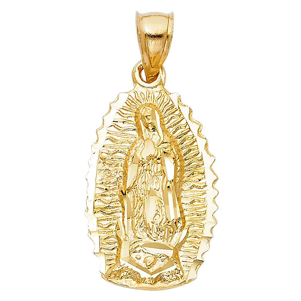 14k Yellow Gold Our Lady of Guadalupe Medal Pendant Lord of Lords Ungido Charm