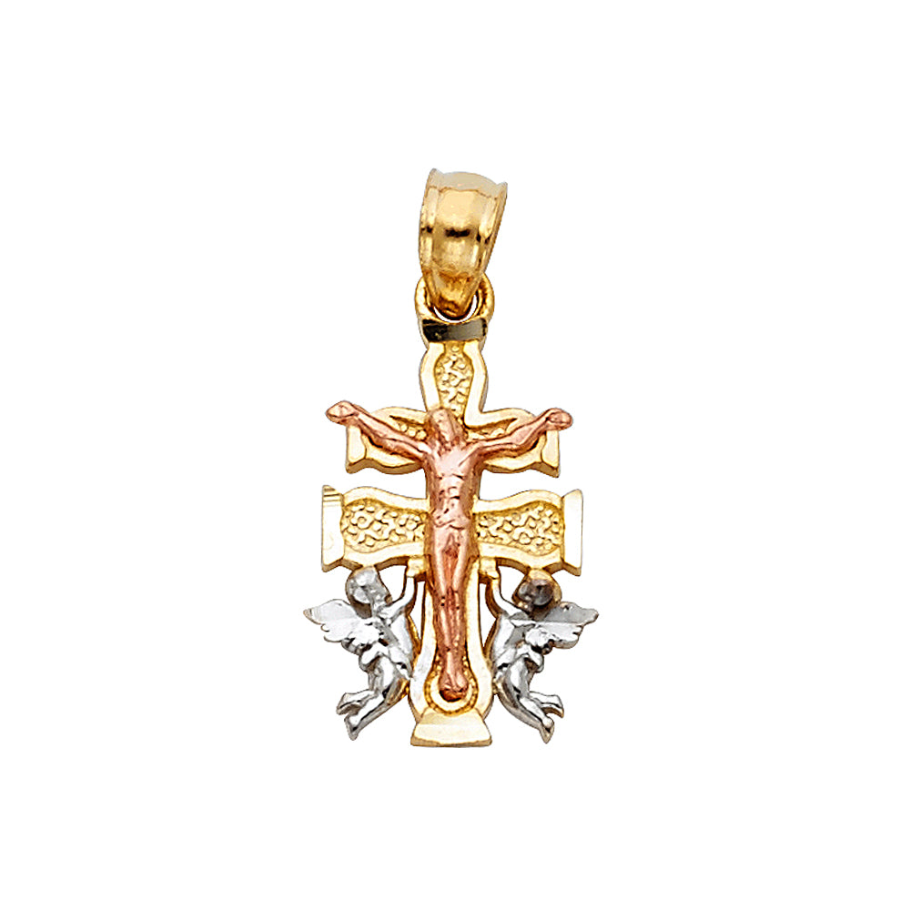 14k Tri-Color Gold Latin Mexican Crucifix Cross Pendant High Polish Jesus Charm
