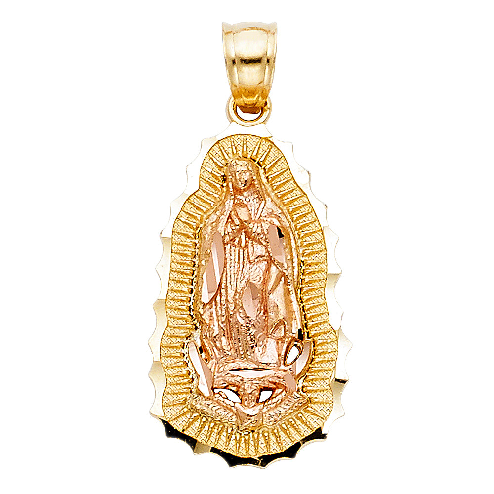 14k Two-Color Gold Bright Colorful Virgin of Guadalupe Pendant Mexico City Charm