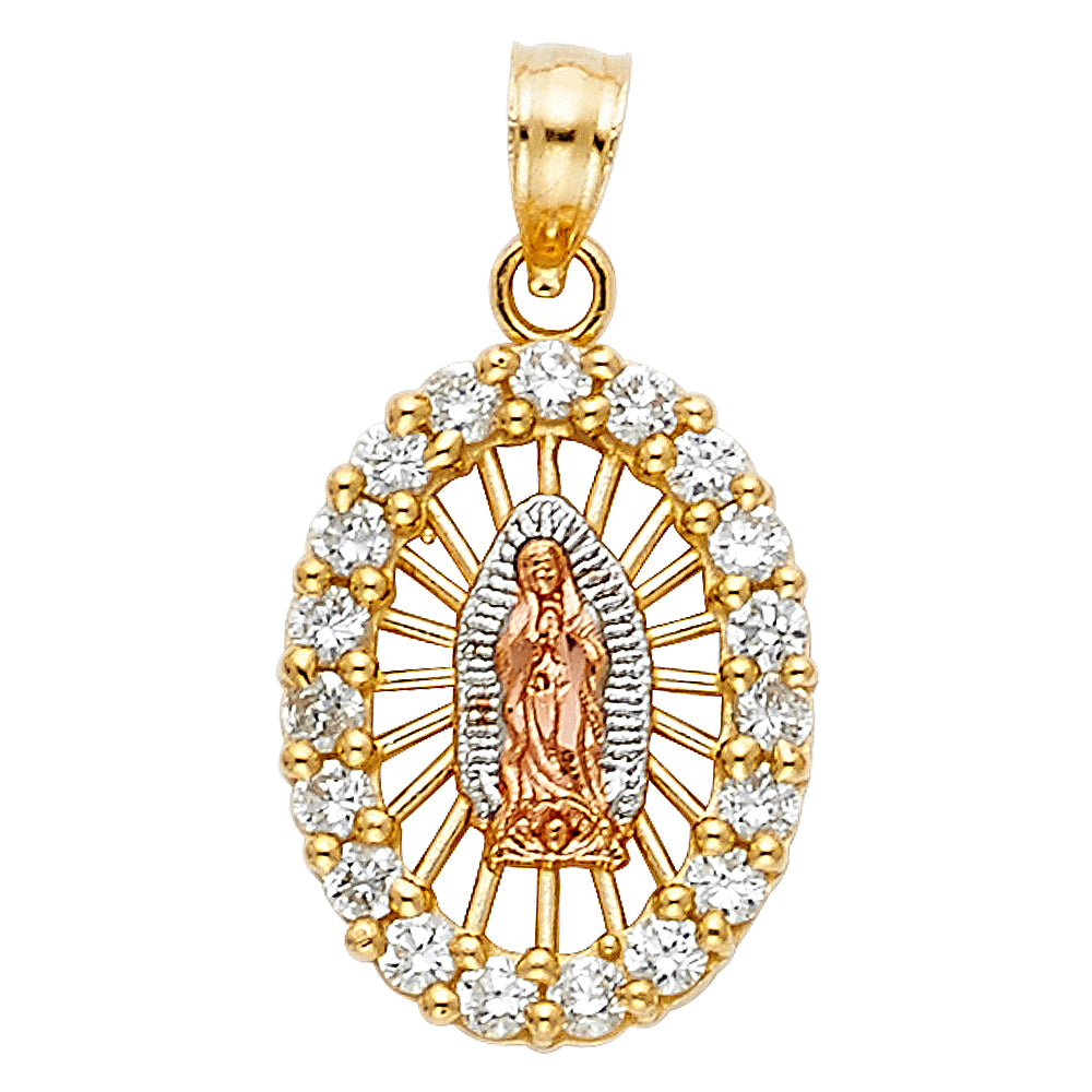 14k Tri-Color Gold Our Lady of Guadalupe Virgin de Guadalupe Medalla Pendant