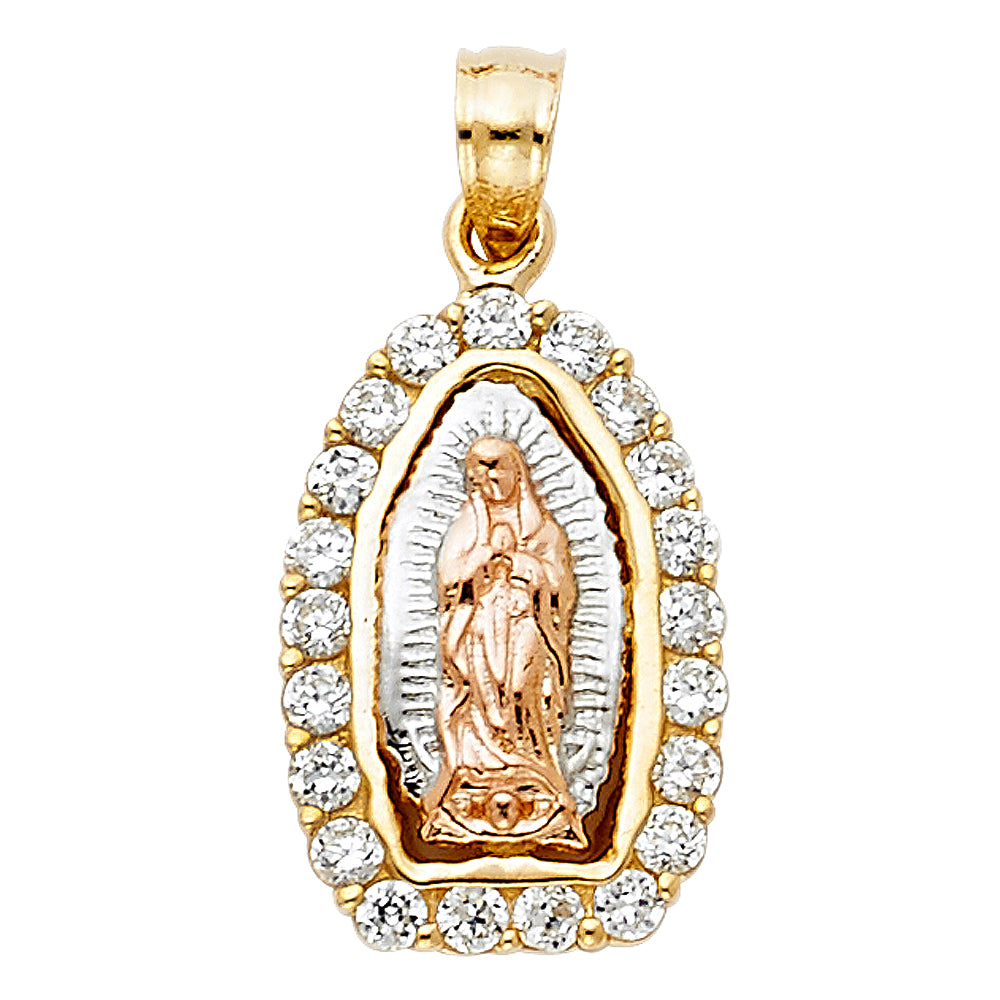 14k Tri-Color Gold Bright Colorful Virgin of Guadalupe Pendant Mexico City Charm