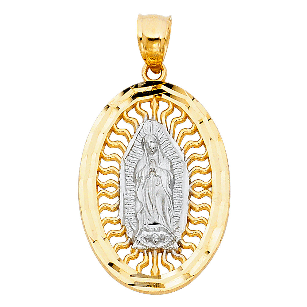 14k Two-Color Gold Brillante Colorido Virgin de Guadalupe Pendant Ungido Charm