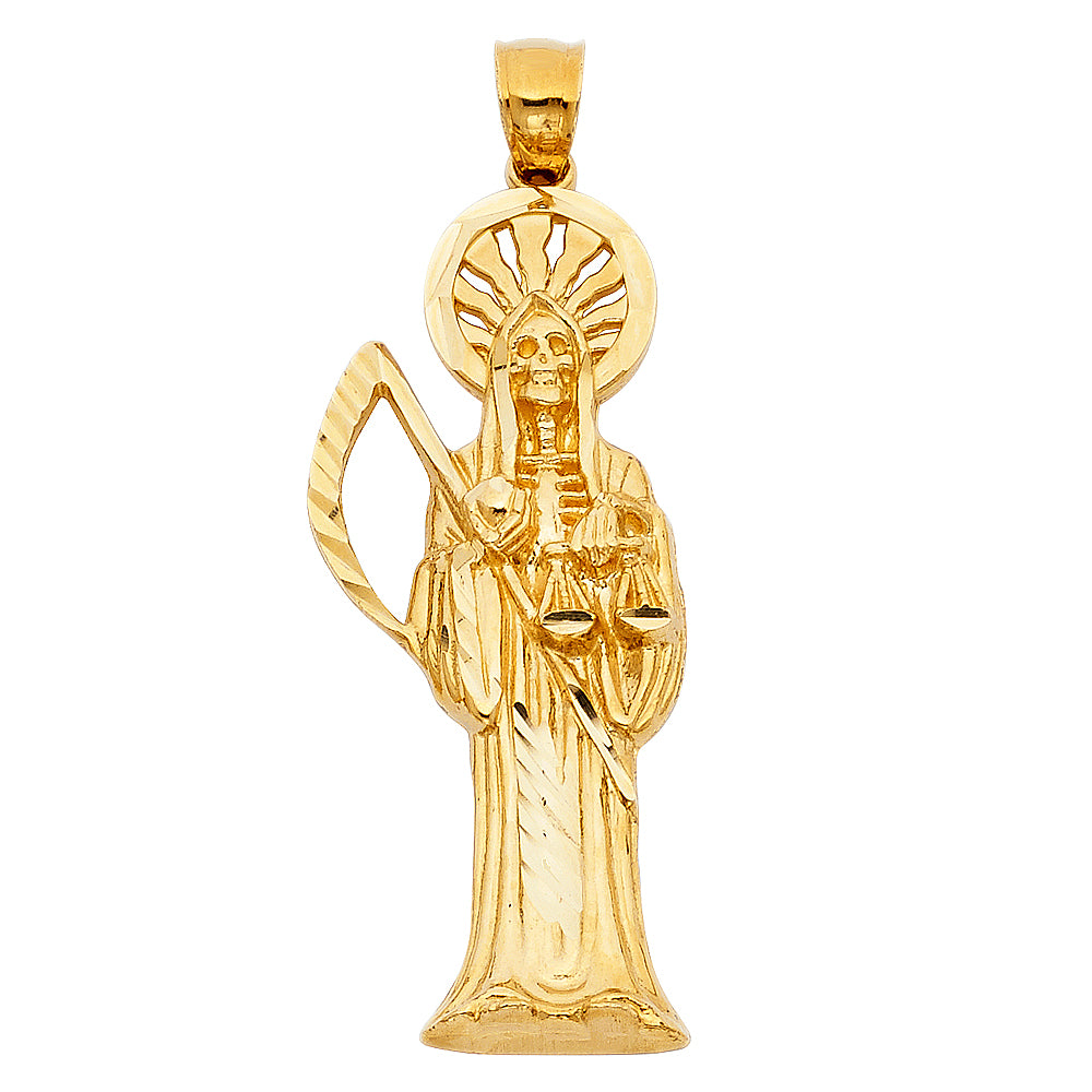 14k Yellow Gold Grim Reaper Angel of Death Pendant Heaven's Gates Last Day Charm