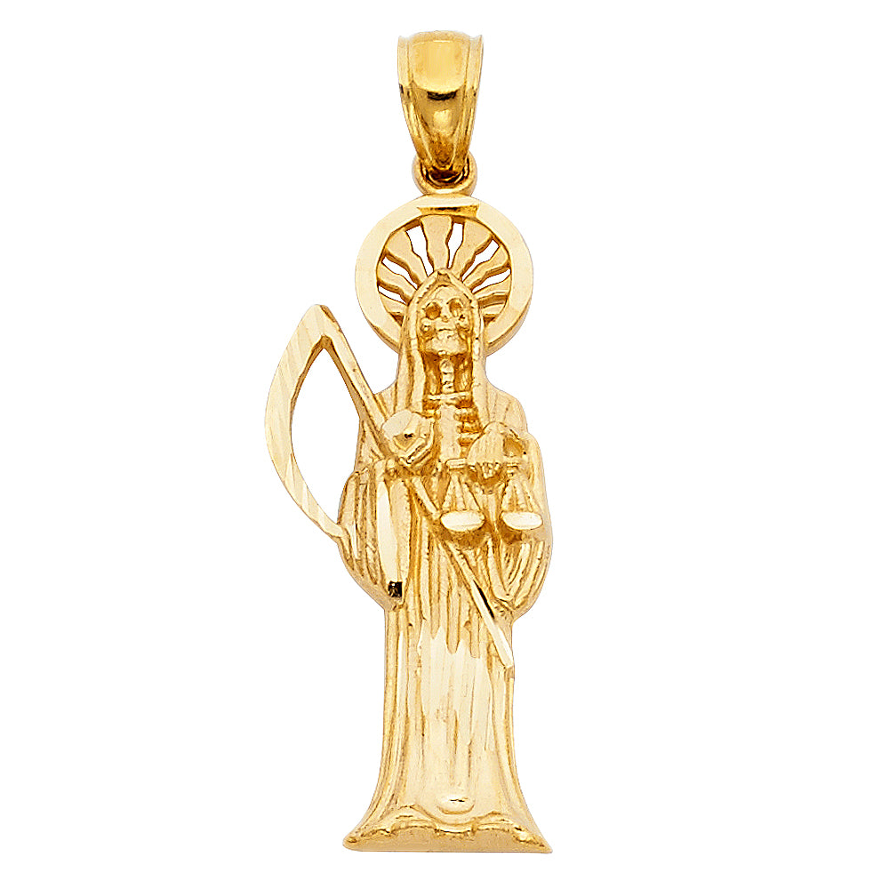 14k Yellow Gold Death Angel Grim Reaper Thief of Life Pendant Wicked Satin Charm