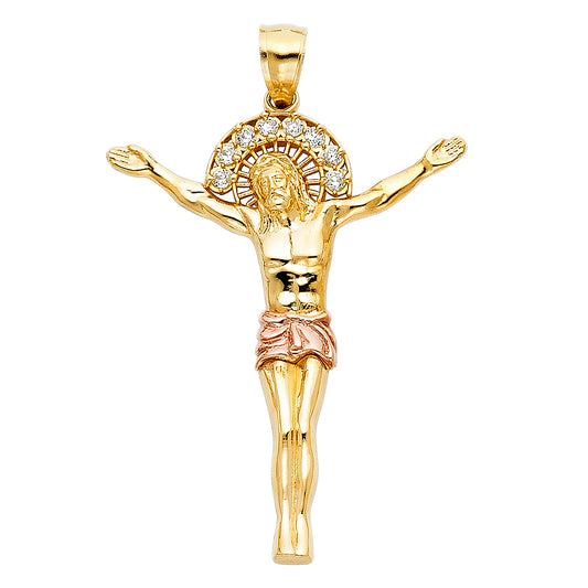 14k Two-Color Gold Dying on the Cross Jesus Christ Redeemed Pendant Risen Charm