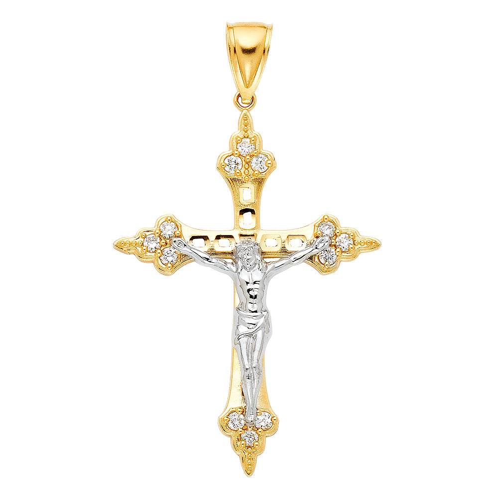 14k Yellow Gold Crucifix of Christ Latin Cross of Glory Pendant Mighty God Charm
