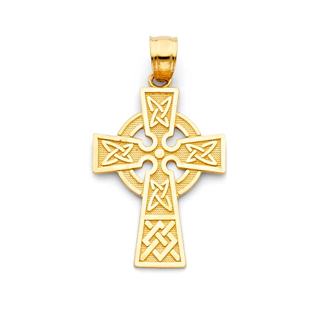 14k Yellow Gold Celtic Knot Cross Pendant Cutout Flat Triquetra Open Hoop Charm