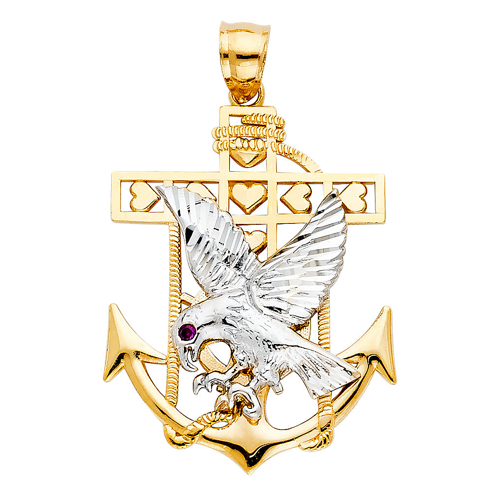 14k Yellow Gold Strength and Power Mariners Eagle Cross Pendant Guidance Charm