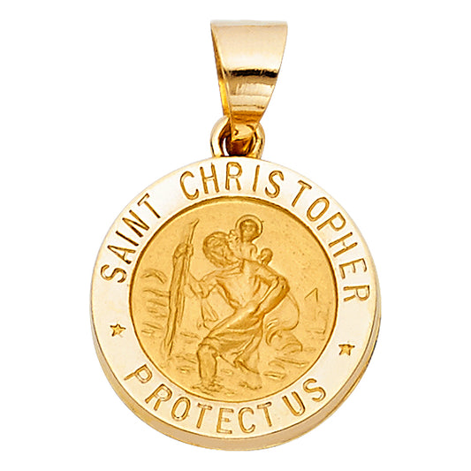 14k Yellow Gold Detailed Saint Christopher Medallion Pendant Trustworthy Charm