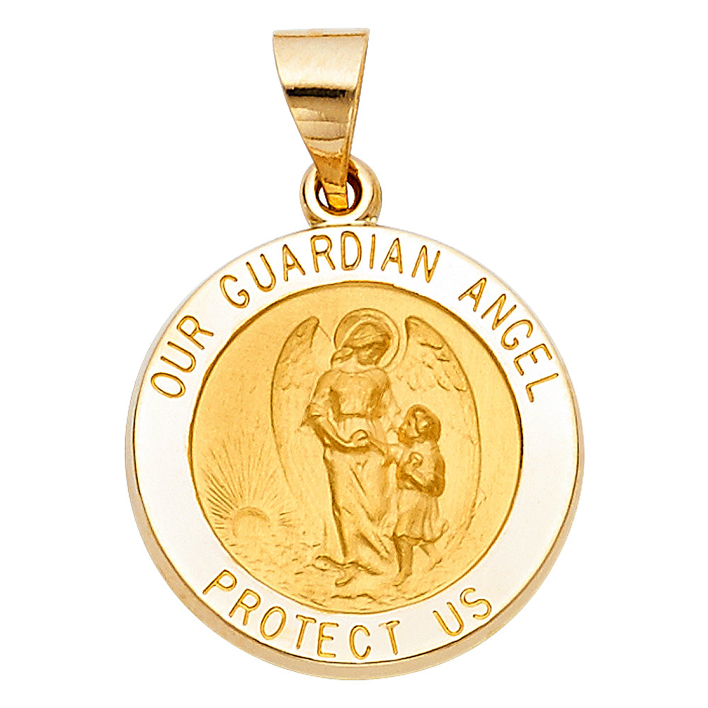 14k Yellow Gold Guidance Medallion Our Guardian Angel Protect Us Pendant Charm