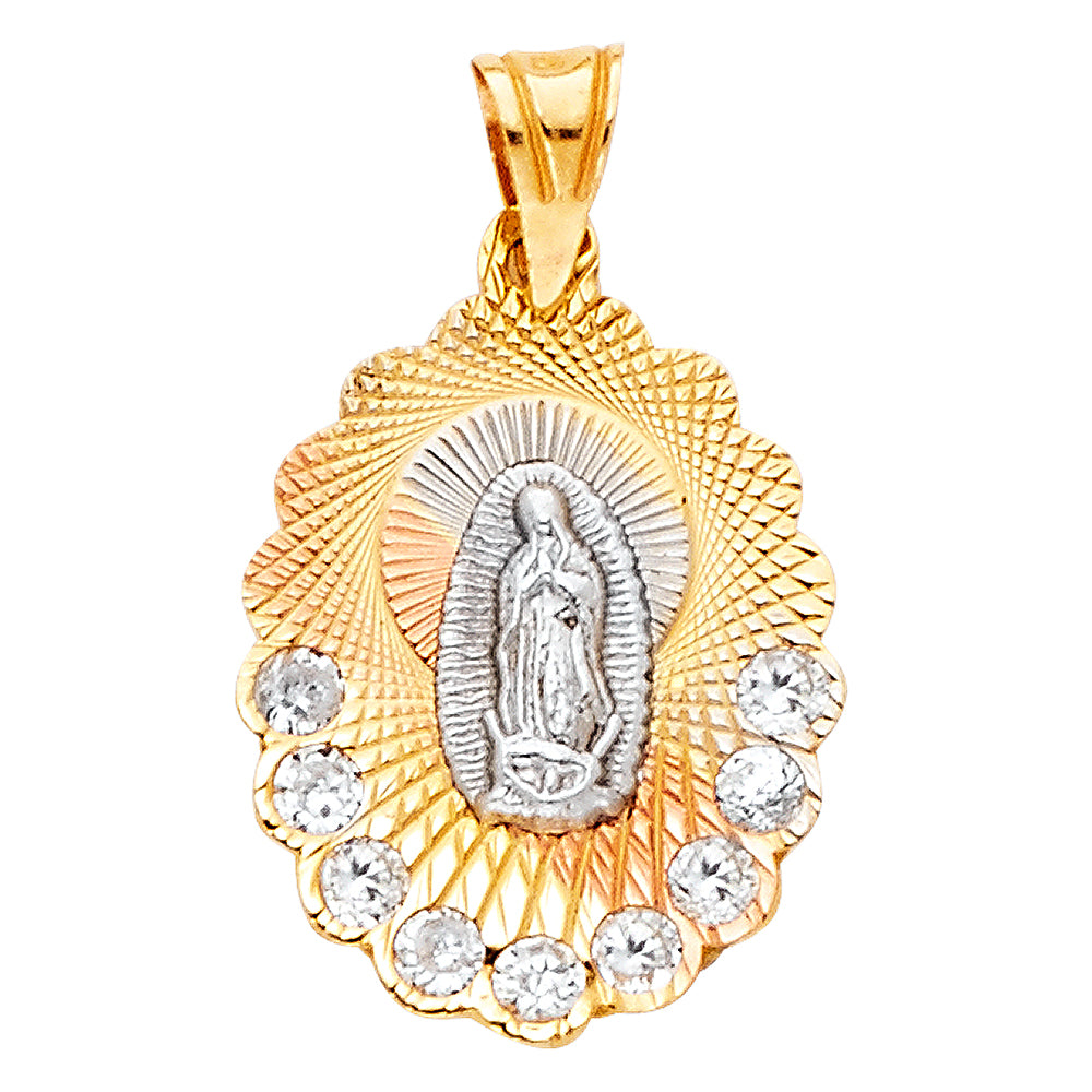 14k Tri-Color Gold Bright Colorful Virgin of Guadalupe Pendant Mexico City Charm