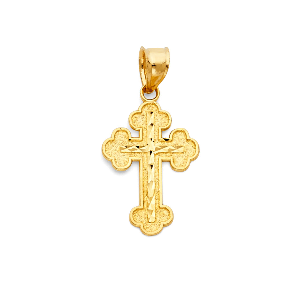 14k Yellow Gold Bold Flower Cross Pendant Classic Quatrefoil Jesus Christ Charm
