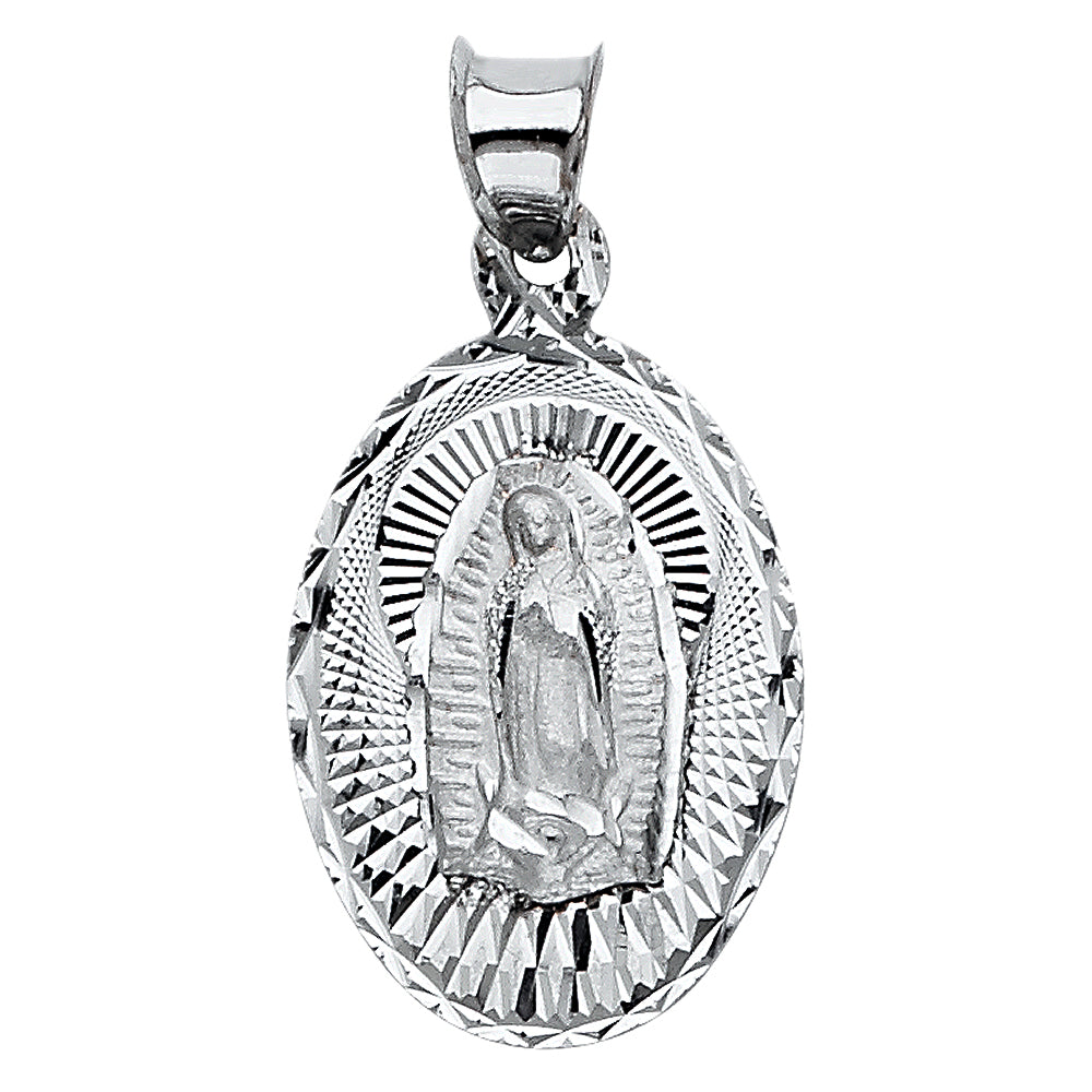 14k Yellow Gold Holy Virgin of Mexico Pray for Us Saint Guadalupe Pendant Charm