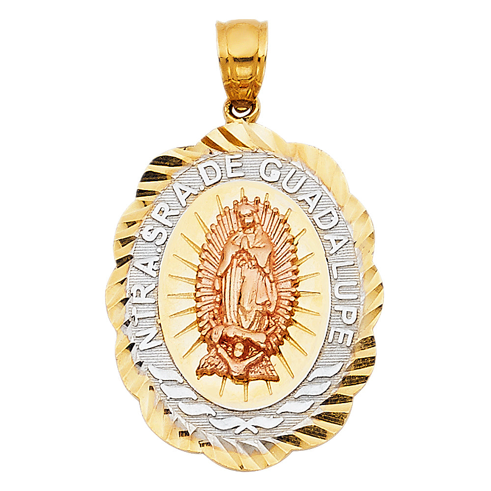 14k Tri-Color Gold Our Lady of Guadalupe Medal Pendant Blessed Virgin Mary Charm