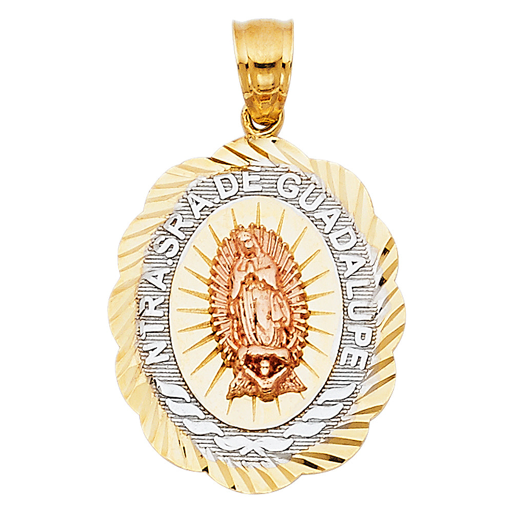 14k Tri-Color Gold Our Lady of Guadalupe Medal Pendant Blessed Virgin Mary Charm