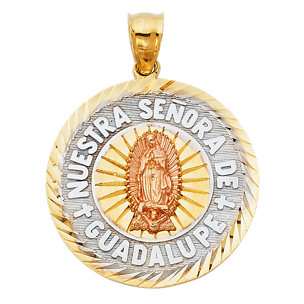 14k Tri-Color Gold Our Lady of Guadalupe Medal Pendant Blessed Virgin Mary Charm