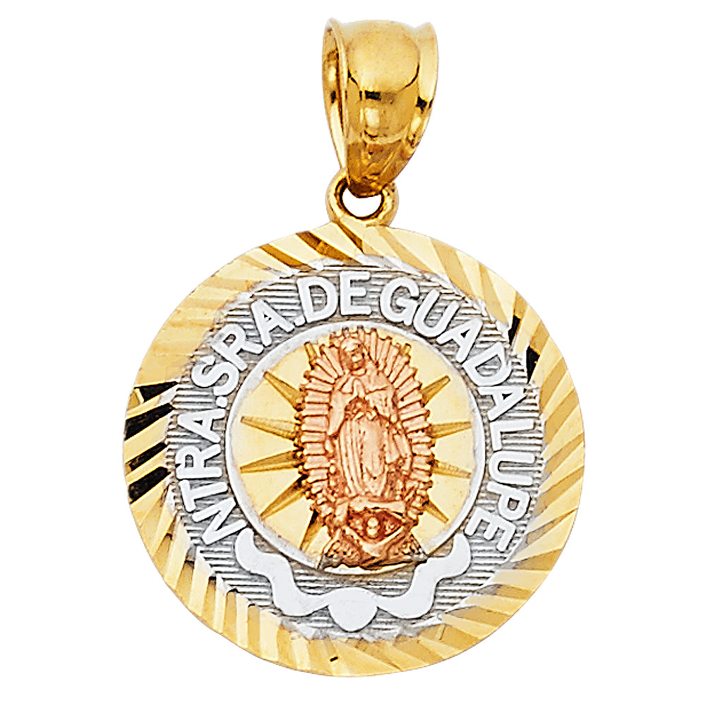 14k Tri-Color Gold Our Lady of Guadalupe Medal Pendant Blessed Virgin Mary Charm