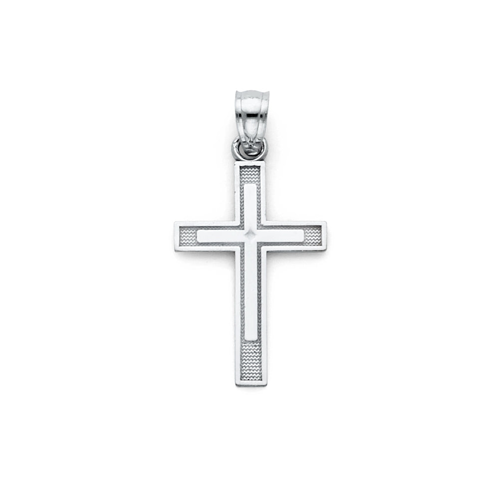 14k White Gold High Polish Cross Pendant Smooth Shiny Christian Modern Charm