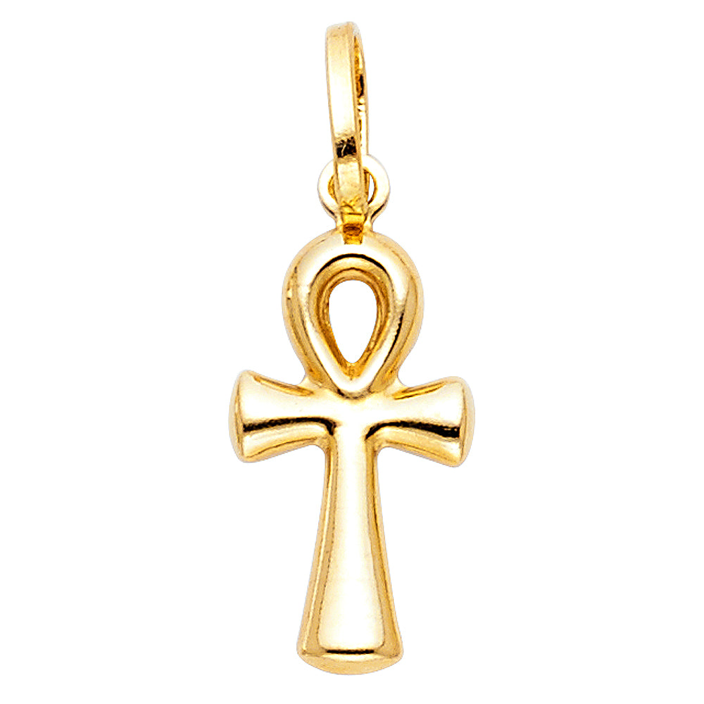 14k Yellow Gold High Polish Ankh Pendant Egyptian Ancient Bow Simple Charm