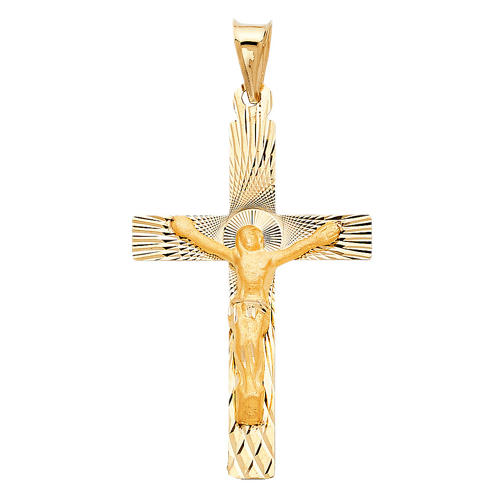 14k Yellow Gold Holy Cross of Christ King of the World Crucified Pendant Charm