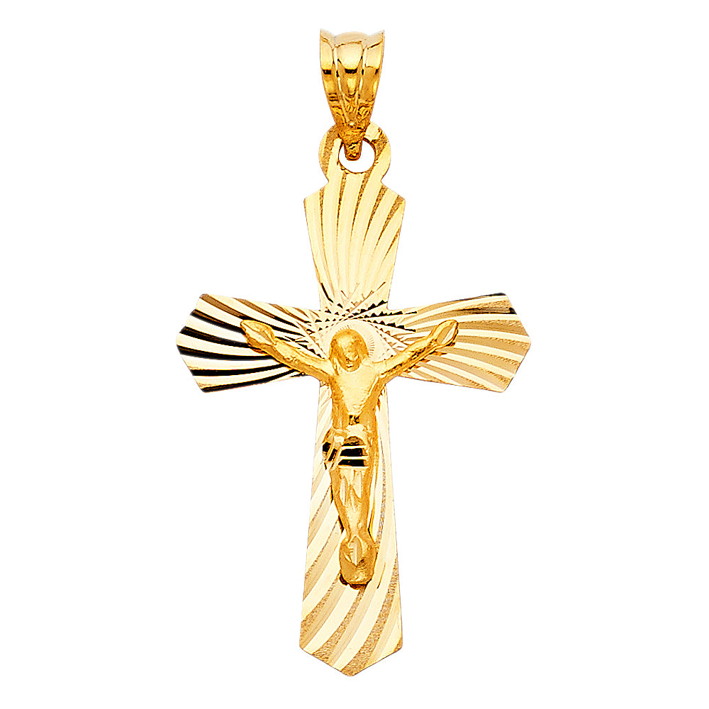 14k Yellow Gold Latin 3D Crucifix Jesus Christ King of the Cross Pendant Charm