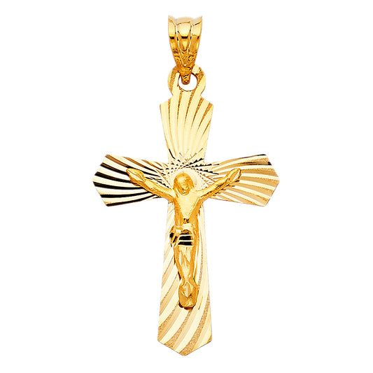 14k Yellow Gold Latin 3D Crucifix Jesus Christ King of the Cross Pendant Charm