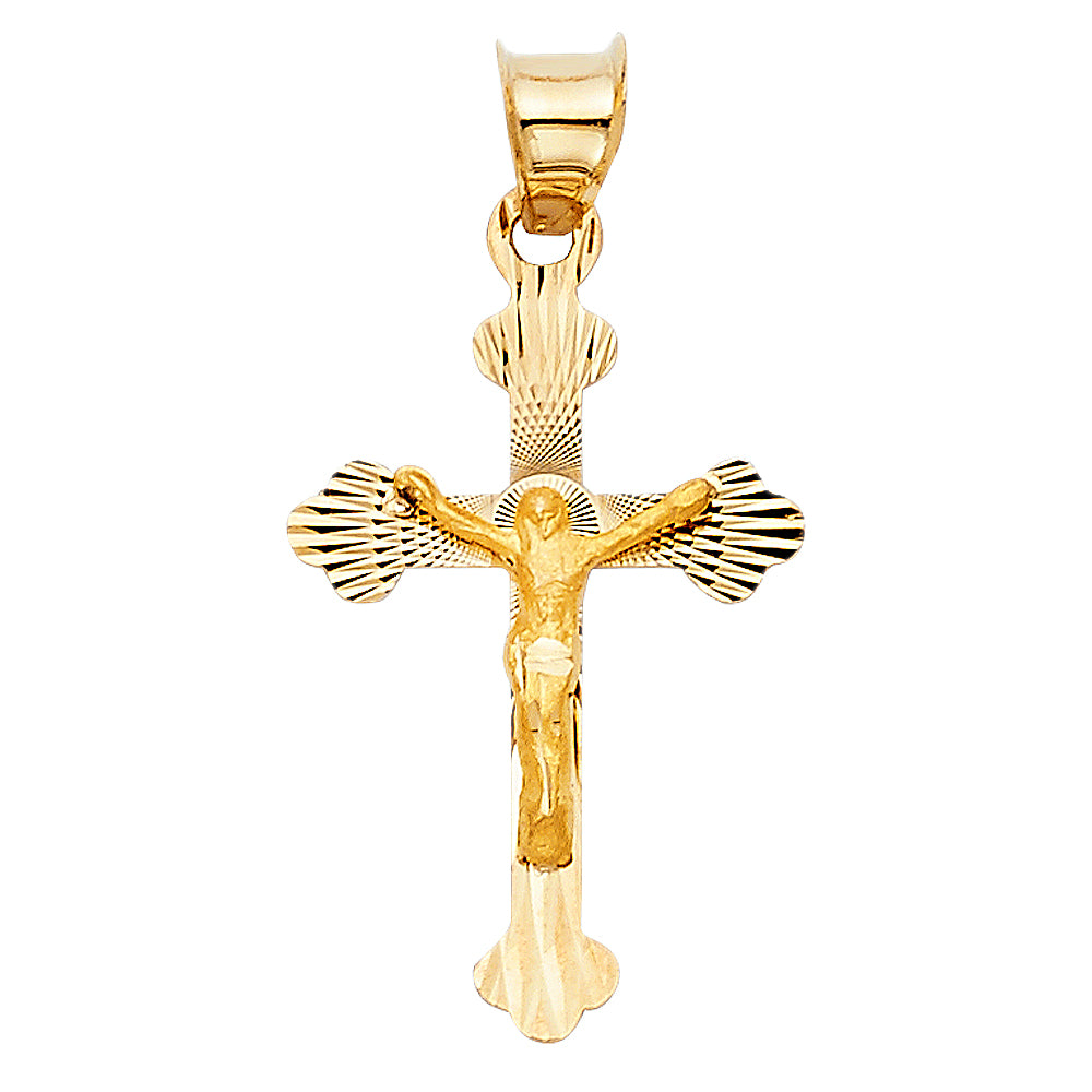 14k Yellow Gold Inspirational Cross of Christ Pendant Diamond-Cut Durable Charm