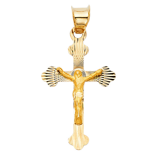 14k Yellow Gold Inspirational Cross of Christ Pendant Diamond-Cut Durable Charm