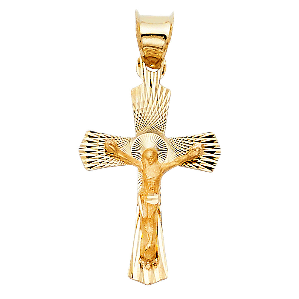 14k Yellow Gold Christian Crucifix Pendant Jesus Christ Religious Charm