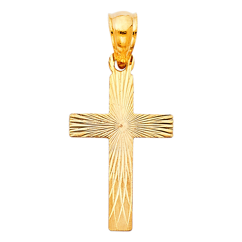 14k Yellow Gold Inspirational Precision-Cut Christian Cross Pendant Wooden Charm